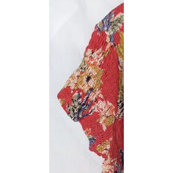 Faith Maxi Red Floral Dress, Tropical, Button Side Slit, Beaded Accents - Picture 3 of 16